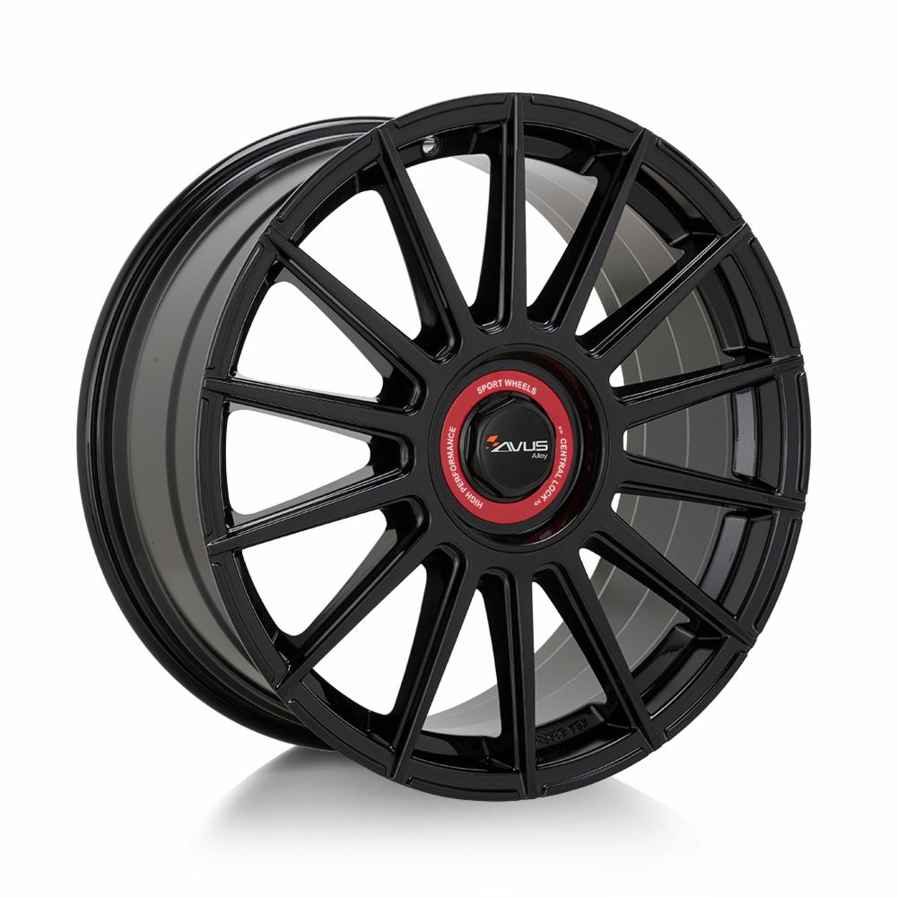 Cerchi in lega AVUS modello AC-M09 finitura BLACK CAP ROSSO dimensione 8,5x19