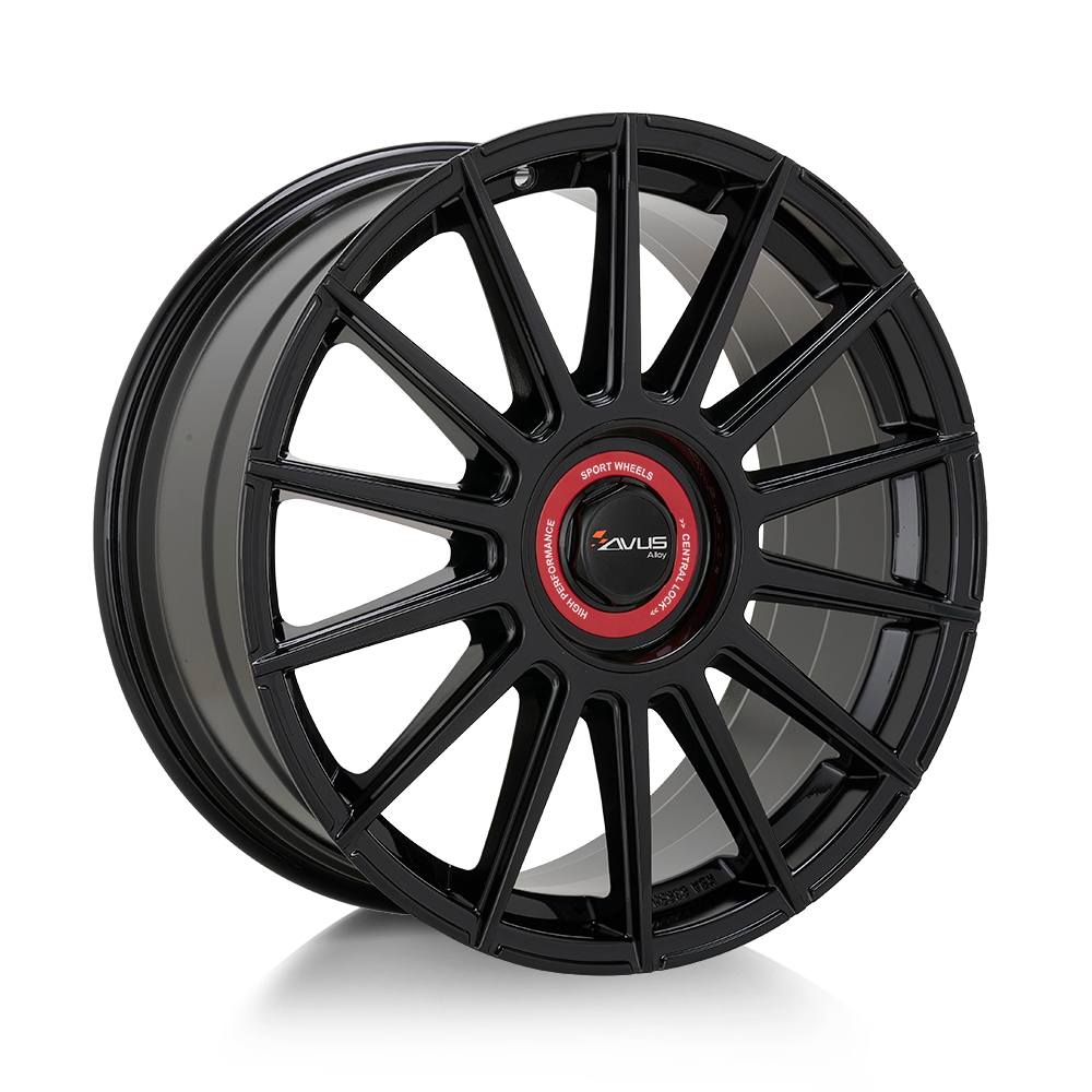 Cerchi in lega AVUS modello AC-M09 finitura BLACK CAP ROSSO dimensione 8,5x19