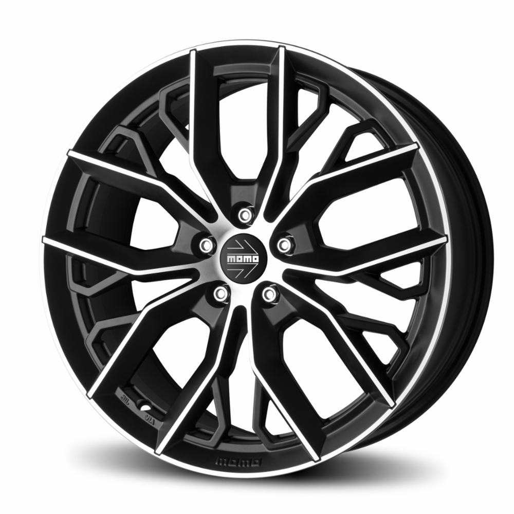 Cerchi in lega MOMO modello MASSIMO finitura MATT BLACK POLISHED dimensione 8x18