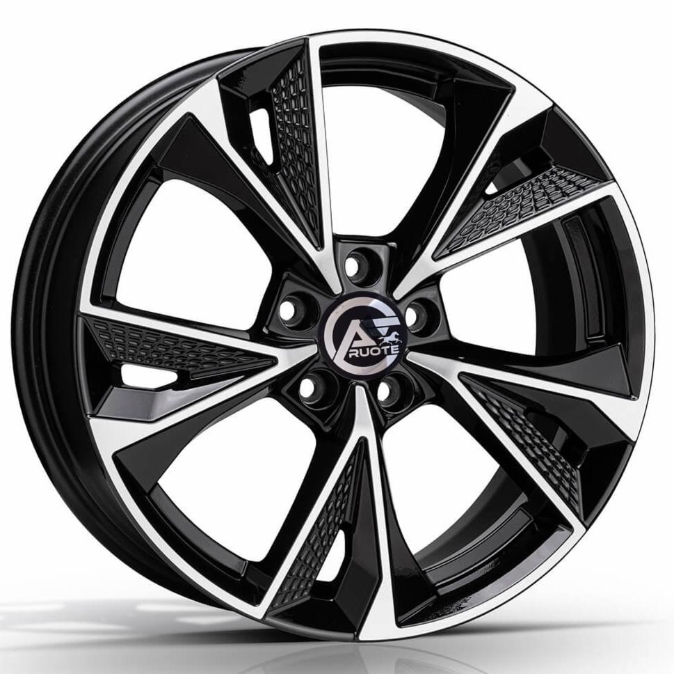 Cerchi in lega ELITEWHEELS modello LUSTER finitura NERO LUCIDO DIAMANTATO dimensioni 8x18